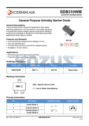 SDB310WM datasheet - General Purpose Schottky Barrier Diode