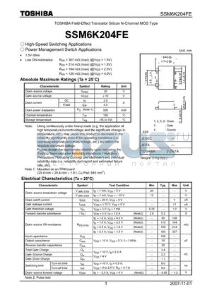 SSM6K204FE datasheet - High-Speed Switching Applications