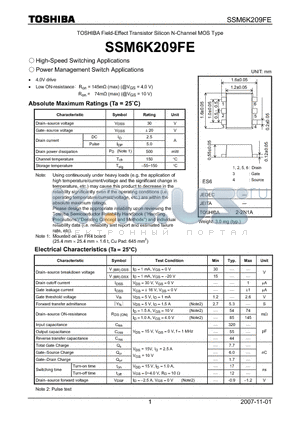 SSM6K209FE datasheet - High-Speed Switching Applications