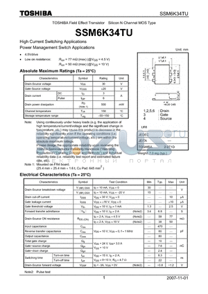 SSM6K34TU datasheet - High Current Switching Applications