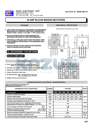 SDB4000 datasheet - 40 AMP SILICON BRIDGE RECTIFIERS