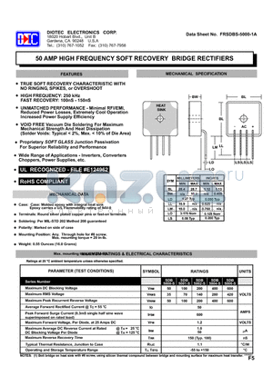 SDB5001-S datasheet - 50 AMP HIGH FREQUENCY SOFT RECOVERY BRIDGE RECTIFIERS