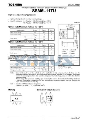 SSM6L11TU_09 datasheet - High Speed Switching Applications