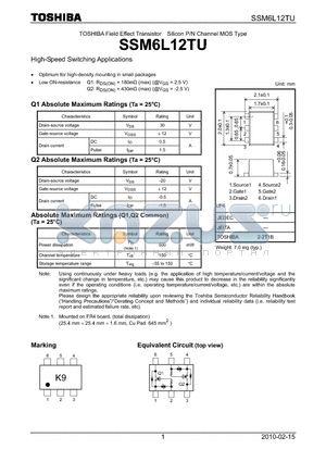 SSM6L12TU datasheet - High-Speed Switching Applications