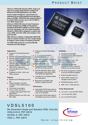 VDSL5100 datasheet - 5th Generation Single-port Standard VDSL Chip Set