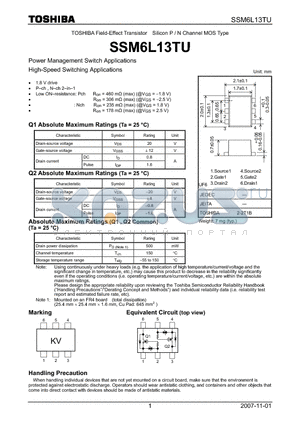 SSM6L13TU datasheet - Power Management Switch Applications