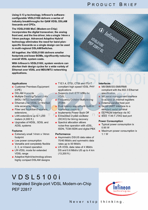VDSL5100I datasheet - Integrated Single-port VDSL Modem-on-Chip