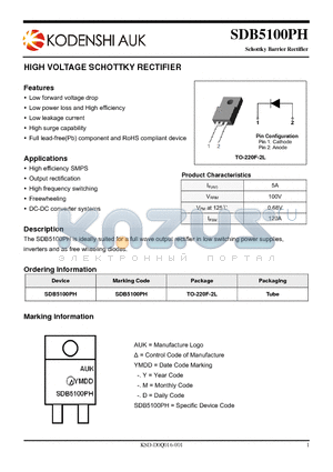 SDB5100PH datasheet - HIGH VOLTAGE SCHOTTKY RECTIFIER