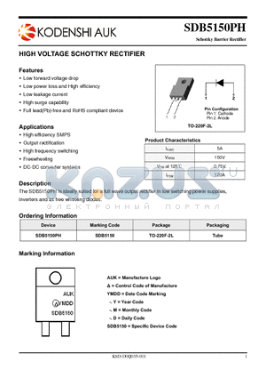 SDB5150PH datasheet - HIGH VOLTAGE SCHOTTKY RECTIFIER