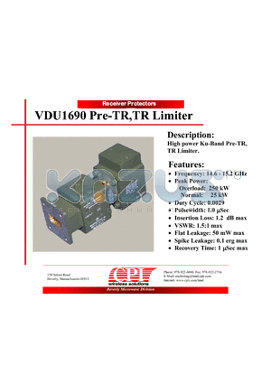 VDU1690 datasheet - Pre-TR,TR Limiter