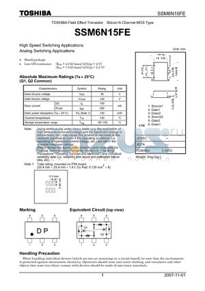 SSM6N15FE datasheet - High Speed Switching Applications