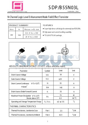 SDB55N03L datasheet - N-Channel Logic Level E nhancement Mode Field E ffect Transistor