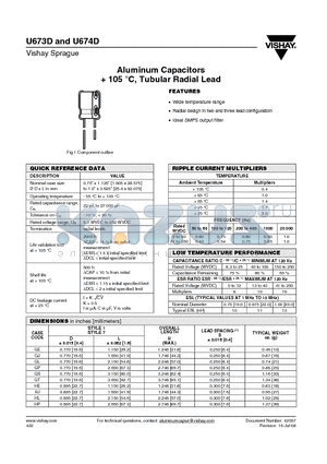 U673D278F075HT1C datasheet - Aluminum Capacitors  105 `C, Tubular Radial Lead
