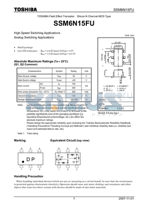 SSM6N15FU_07 datasheet - High Speed Switching Applications