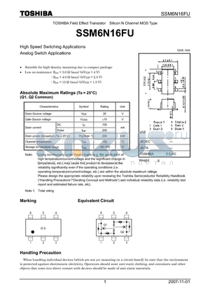 SSM6N16FU datasheet - High Speed Switching Applications