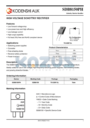 SDB8150PH datasheet - HIGH VOLTAGE SCHOTTKY RECTIFIER