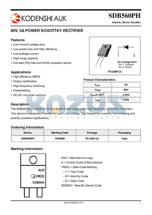 SDB560PH datasheet - 60V, 5A POWER SCHOTTKY RECTIFIER