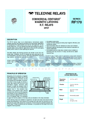 RF170-26 datasheet - COMMERCIAL CENTIGRID MAGNETIC LATCHING R.F. RELAYS DPDT