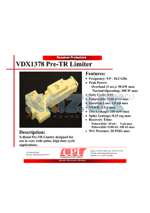 VDX1378 datasheet - Pre-TR Limiter