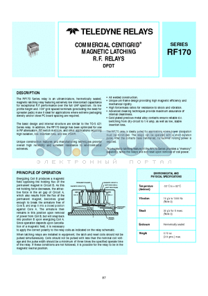 RF170-9 datasheet - COMMERCIAL CENTIGRID MAGNETIC LATCHING R.F. RELAYS DPDT