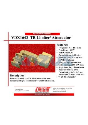 VDX1643 datasheet - TR Limiter/ Attenuator