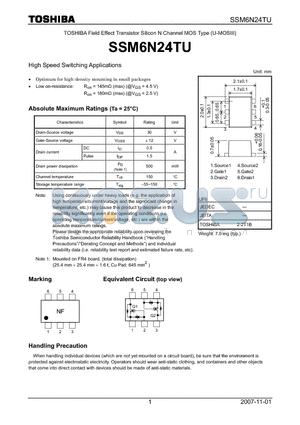 SSM6N24TU datasheet - High Speed Switching Applications