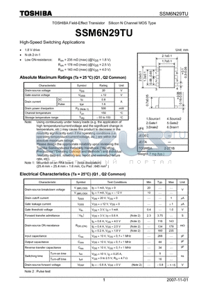 SSM6N29TU datasheet - High-Speed Switching Applications