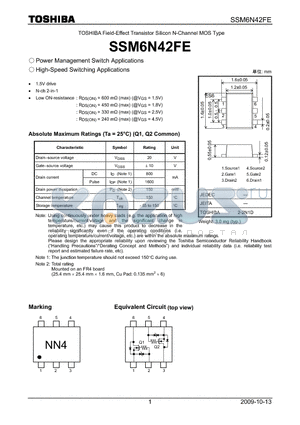 SSM6N42FE datasheet - Field-Effect Transistor Silicon N-Channel MOS Type