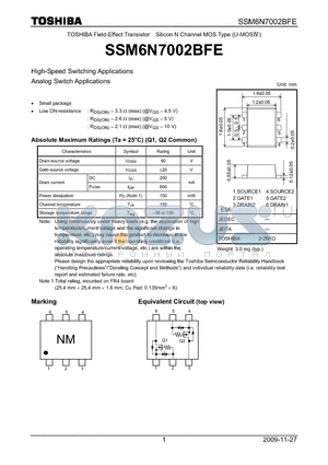 SSM6N7002BFE datasheet - High-Speed Switching Applications Analog Switch Applications