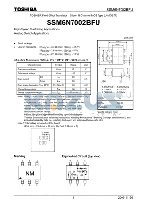 SSM6N7002BFU datasheet - High-Speed Switching Applications Analog Switch Applications