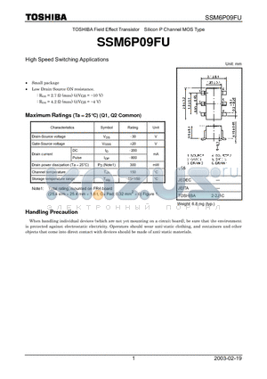 SSM6P09FU datasheet - High Speed Switching Applications