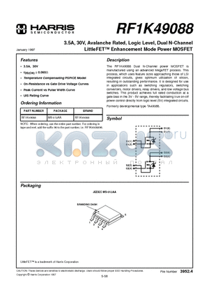 RF1K49088 datasheet - 3.5A, 30V, Avalanche Rated, Logic Level, Dual N-Channel LittleFET Enhancement Mode Power MOSFET