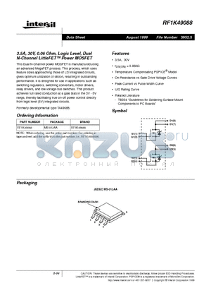 RF1K49088 datasheet - 3.5A, 30V, 0.06 Ohm, Logic Level, Dual N-Channel LittleFET Power MOSFET