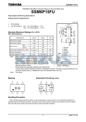 SSM6P15FU datasheet - High Speed Switching Applications