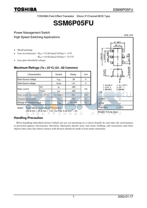 SSM6P05FU datasheet - Power Management Switch High Speed Switching Applications