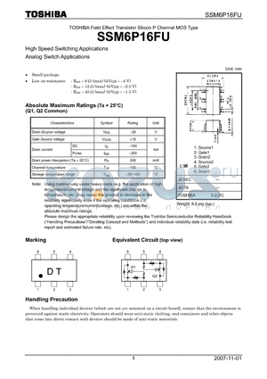 SSM6P16FU datasheet - High Speed Switching Applications