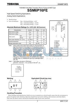 SSM6P16FE datasheet - High Speed Switching Applications