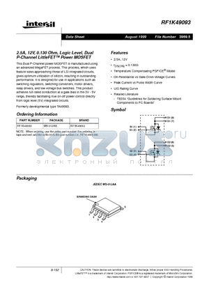 RF1K49093 datasheet - 2.5A, 12V, 0.130 Ohm, Logic Level, Dual P-Channel LittleFET Power MOSFET