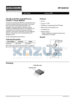 RF1K49154 datasheet - 2A, 60V, 0.130 Ohm, Dual N-Channel, LittleFET Power MOSFET