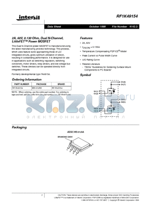 RF1K49154 datasheet - 2A, 60V, 0.130 Ohm, Dual N-Channel, LittleFET Power MOSFET