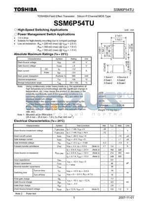 SSM6P54TU datasheet - High-Speed Switching Applications