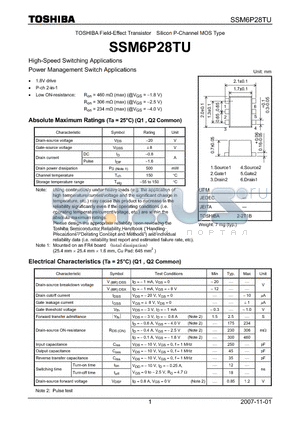 SSM6P28TU datasheet - High-Speed Switching Applications