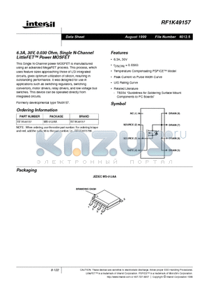 RF1K49157 datasheet - 6.3A, 30V, 0.030 Ohm, Single N-Channel LittleFET Power MOSFET