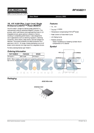RF1K49211 datasheet - 7A, 12V, 0.020 Ohm, Logic Level, Single N-Channel LittleFET Power MOSFET