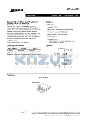 RF1K49223 datasheet - 2.5A, 30V, 0.150 Ohm, Dual P-Channel LittleFET Power MOSFET