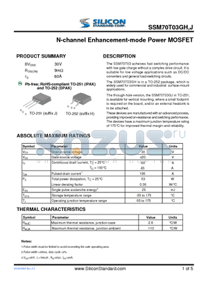 SSM70T03GJ datasheet - N-channel Enhancement-mode Power MOSFET