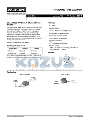 RF1S22N10SM datasheet - 22A, 100V, 0.080 Ohm, N-Channel Power MOSFETs