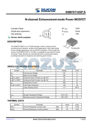 SSM75T10GP datasheet - N-channel Enhancement-mode Power MOSFET