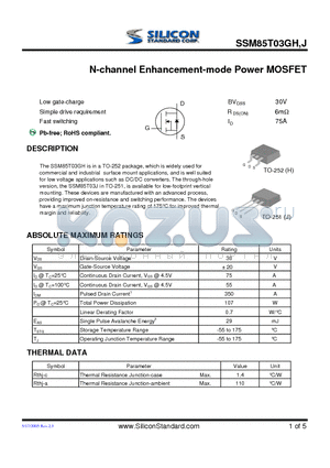 SSM85T03GH datasheet - N-channel Enhancement-mode Power MOSFET