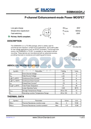 SSM9435GH datasheet - P-channel Enhancement-mode Power MOSFET